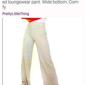 PrettyLittleThing Light Gray Wide Leg Pants waffle weave